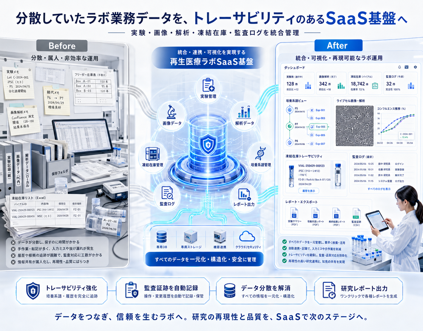 実験管理・機器連携・凍結在庫・監査ログを統合した細胞培養管理SaaS(2/5)