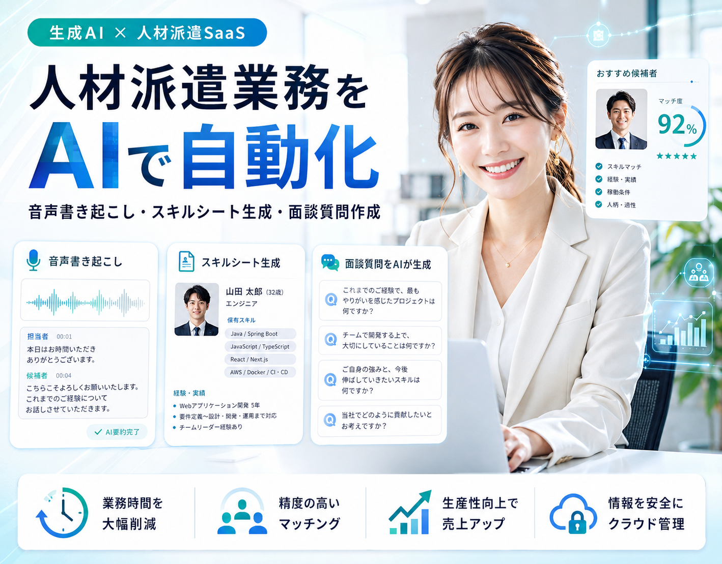 面談音声からスキルシート・推薦文を自動生成する人材派遣向けAI SaaS（1/4）
